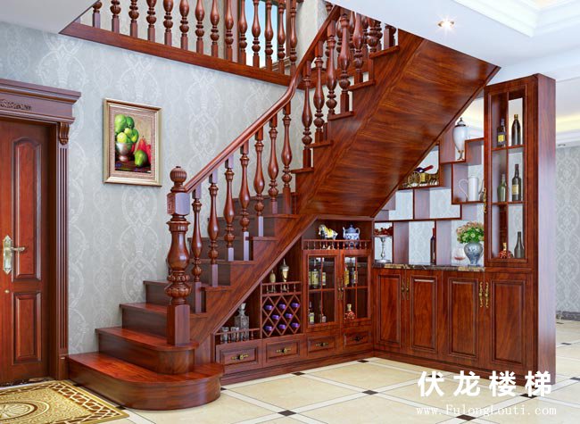 【产品24】别墅整装实木楼梯+整体酒柜