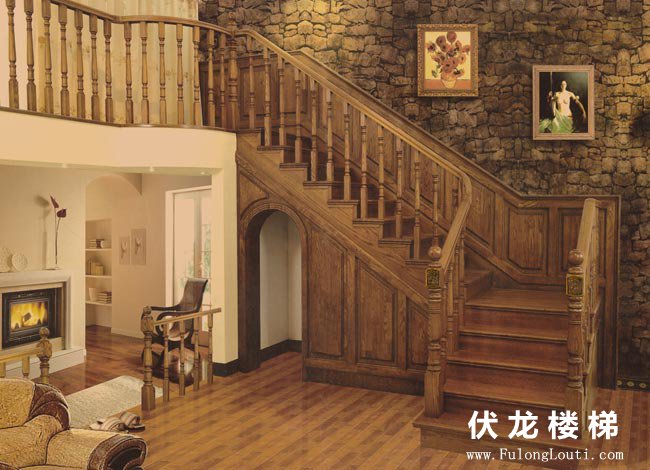 【产品22】仿古风格整体实木楼梯